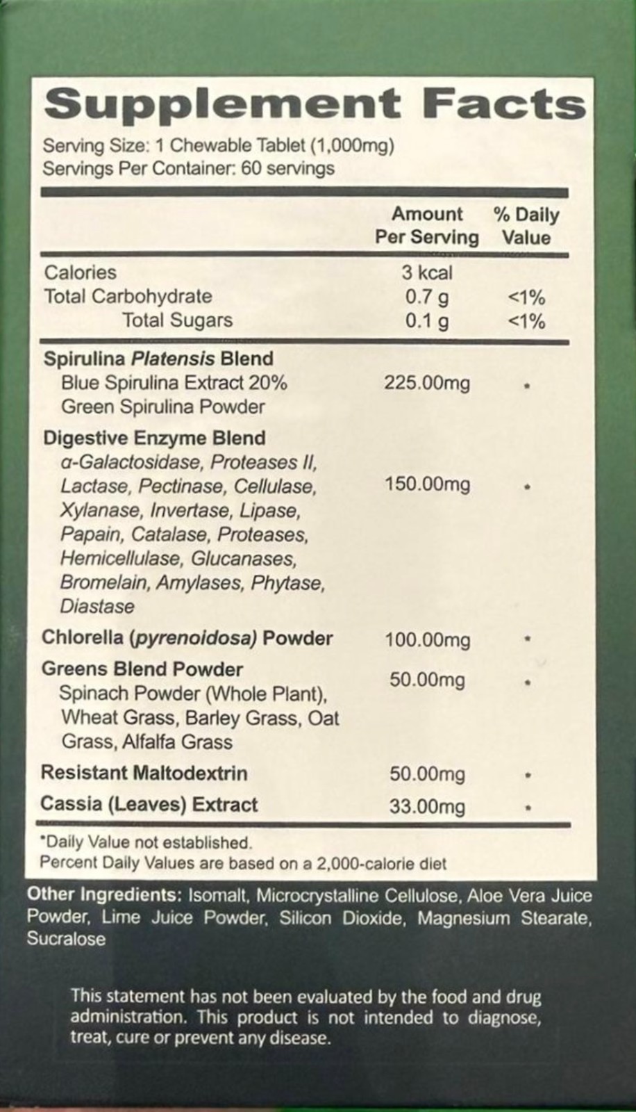 SPIRO+ Supplement Facts label