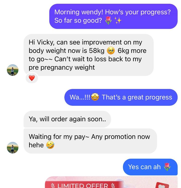 Customer post-pregnancy progress