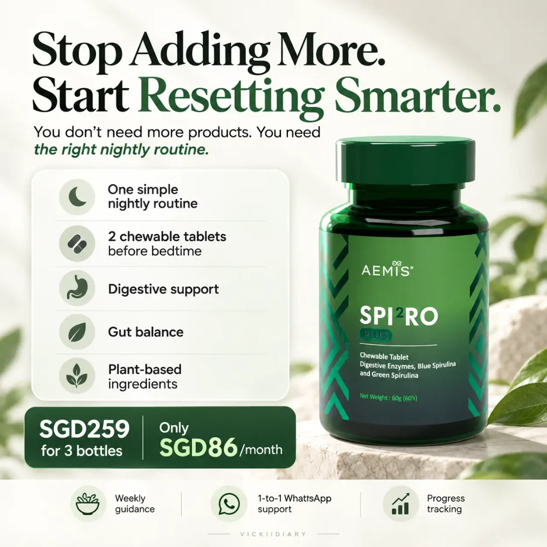 Stop adding more, start resetting smarter — one simple nightly routine, SGD259 for 3 bottles, only SGD86 a month