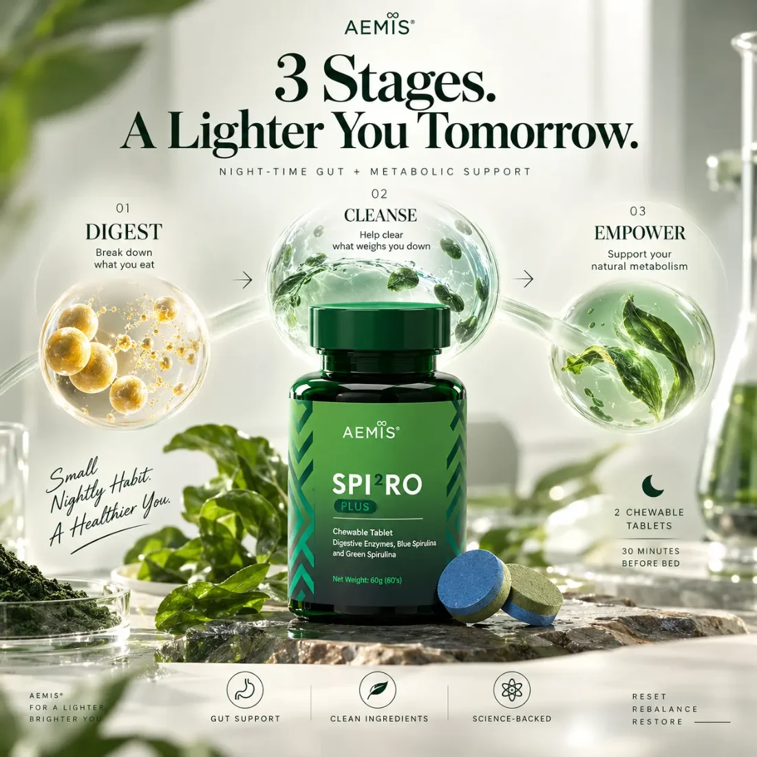 Spiro Plus works in 3 stages — digest, cleanse, empower — for a lighter you tomorrow